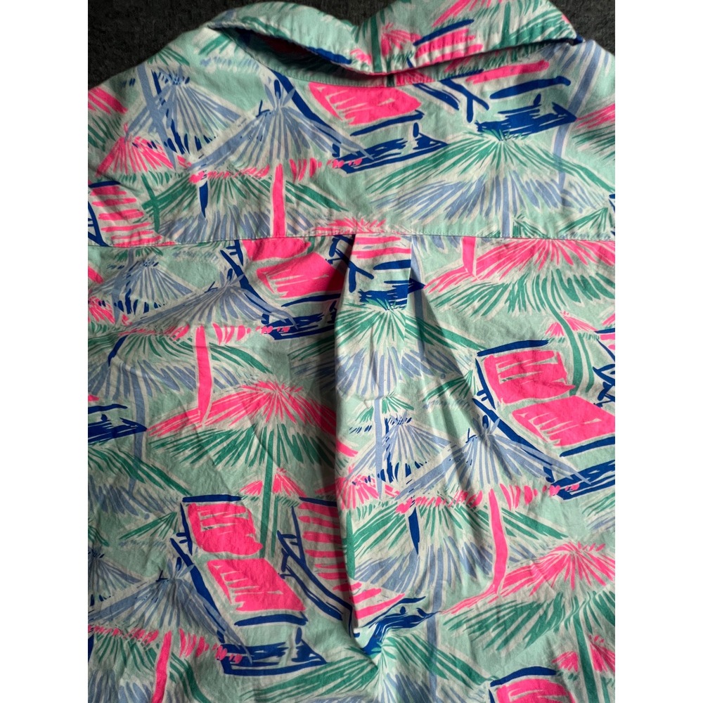 Vineyard Vines Mens XXL Beach Chair Palm Tree Print Cotton Whale Shirt Pink Blue - Picture 3 of 8